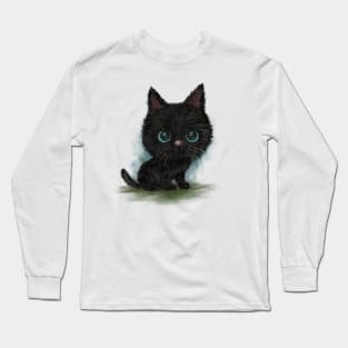 Black cat with blue eyes is sitting Long Sleeve T-Shirt